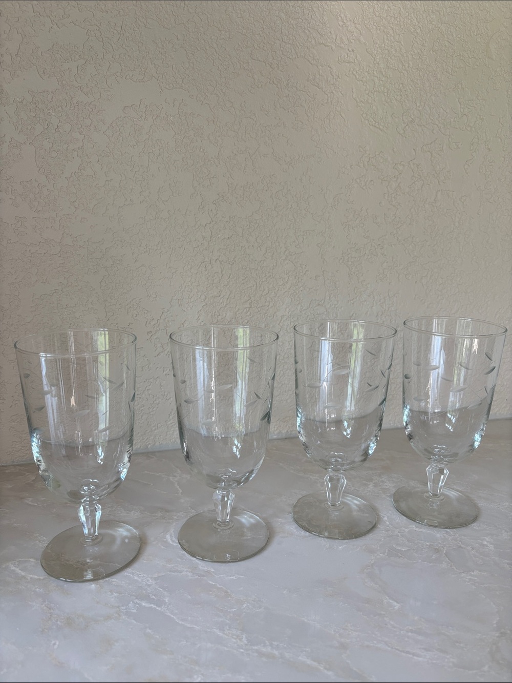 Clear Etched Glass Goblets - Set of 4